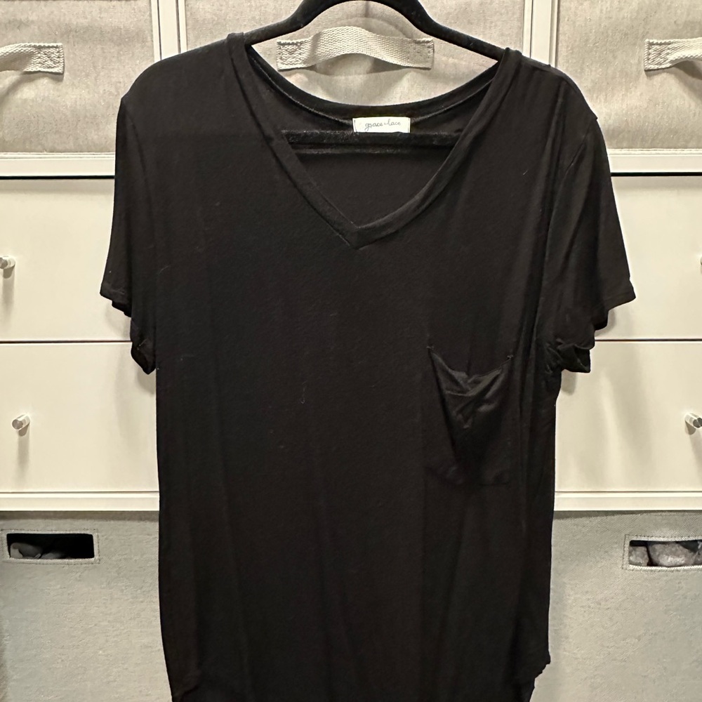 Grace & Lace Black V-Neck Tee